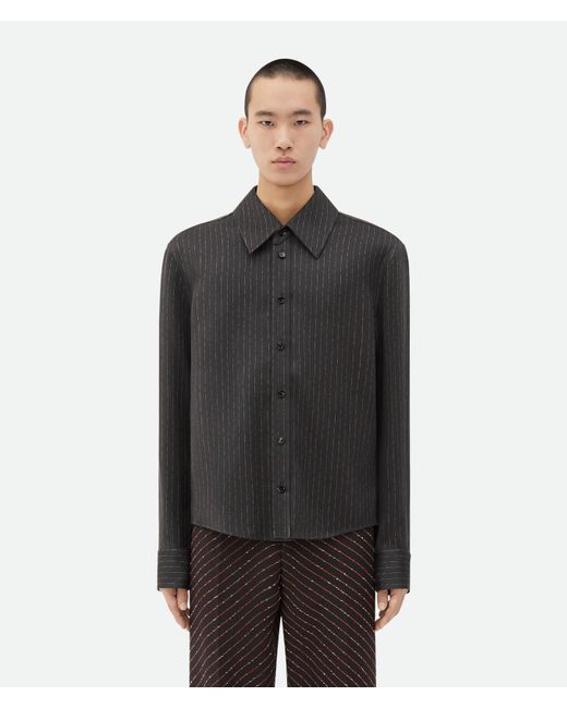 Bottega Veneta Black Cotton And Silk Stripe Shirt for men