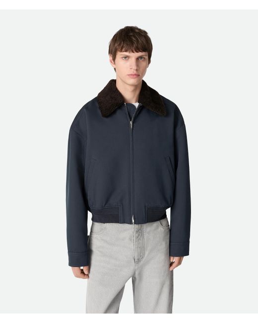 Bottega Veneta Blue Silk And Cotton Twill Bomber Jacket for men