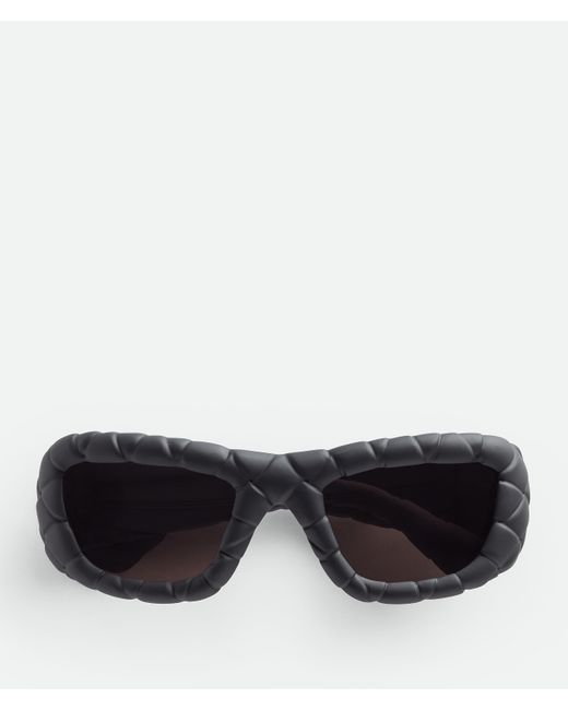 Bottega Veneta Black Intrecciato Rectangular Sunglasses