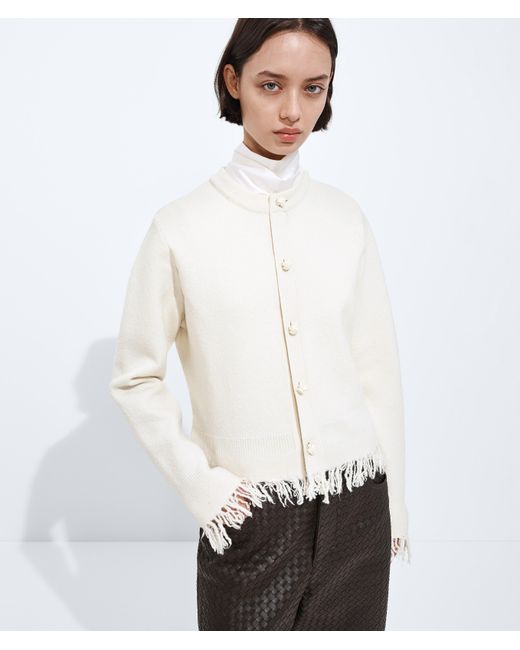 Bottega Veneta White Wool Felted Cardigan