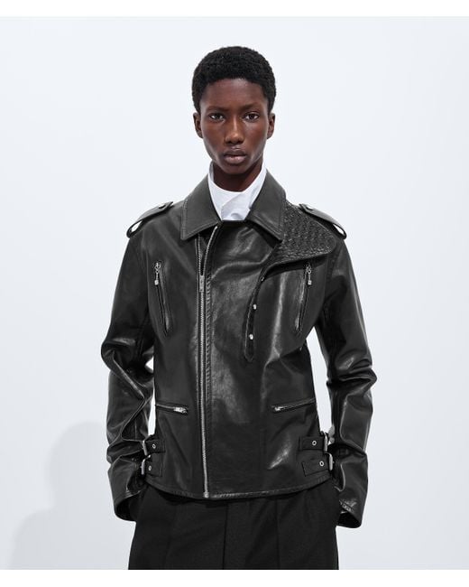 Bottega Veneta Black Rubbery Leather Biker Jacket for men