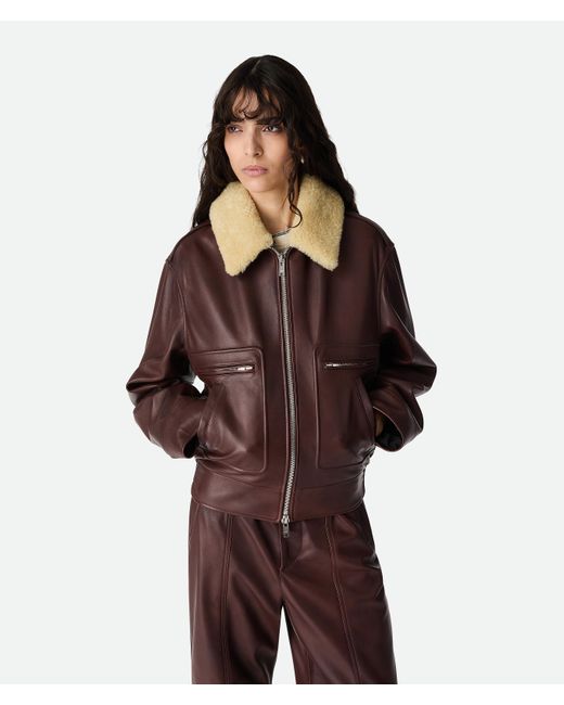Blouson En Cuir Matelassé Bottega Veneta en coloris Brown