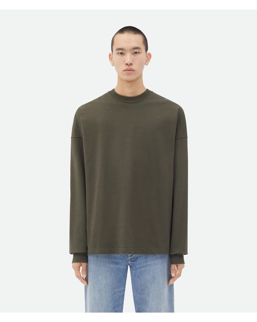 Bottega Veneta Green Jersey Oversized Long Sleeve T-Shirt for men