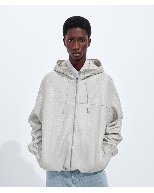 Bottega Veneta White Small Intrecciato Leather Blouson for men