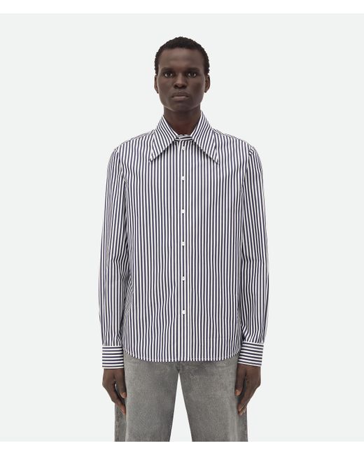Bottega Veneta Gray Striped Poplin Shirt for men