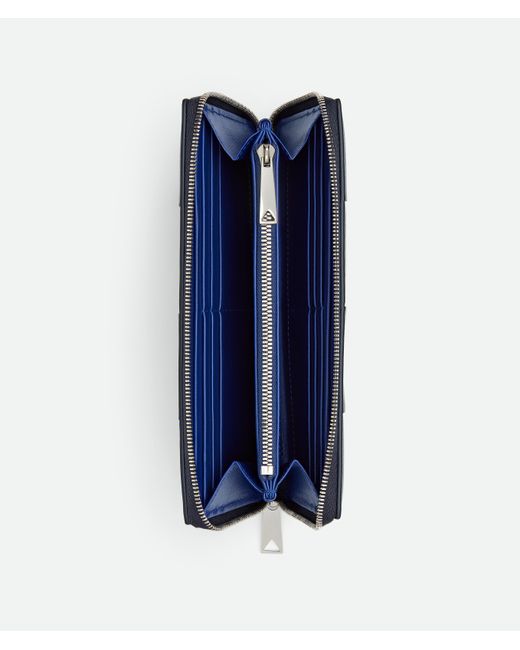 Bottega Veneta Blue Intrecciato Zip Around Wallet for men