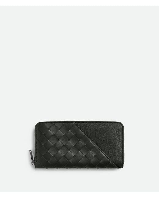 メンズ Bottega Veneta イントレチャート ダイアゴナル ジップアラウンドウォレット Black