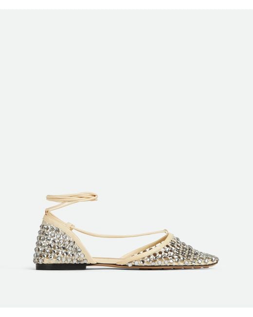 Bottega Veneta スパークル ストレッチ レースアップ フラットサンダル White