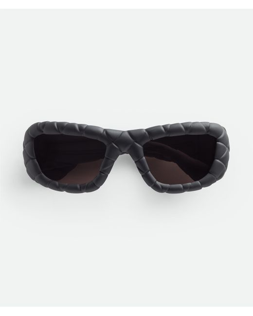 Bottega Veneta Black Intrecciato Rectangular Sunglasses