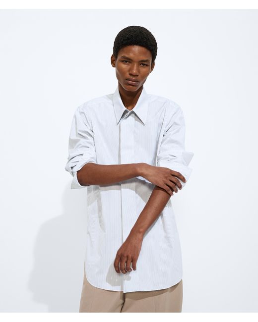 Bottega Veneta White Striped Cotton Poplin Shirt for men