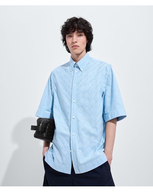 Bottega Veneta Blue Intrecciato Cotton Poplin Shirt for men