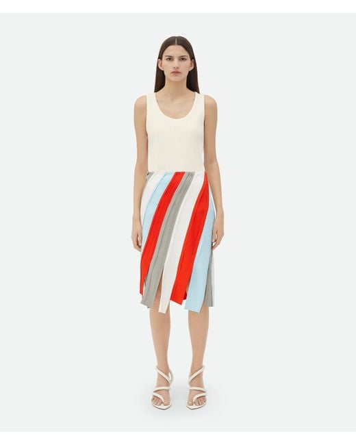 Bottega Veneta White Fluid Viscose Stripe Skirt