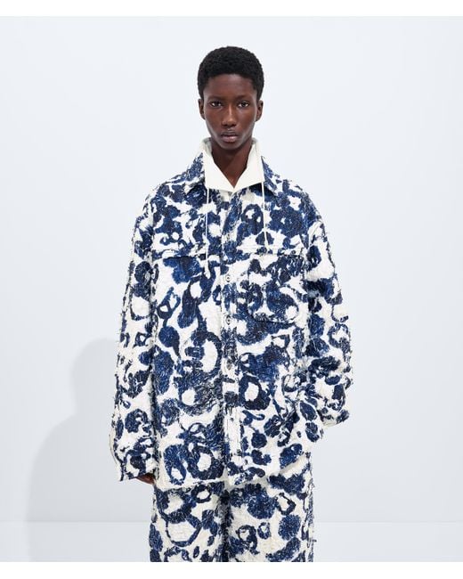 Bottega Veneta Blue Cotton Fil Coupé Printed Overshirt for men