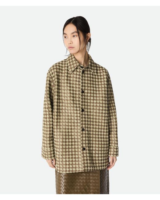 Bottega Veneta イントレチャートレザー＆スエード シャツ Metallic