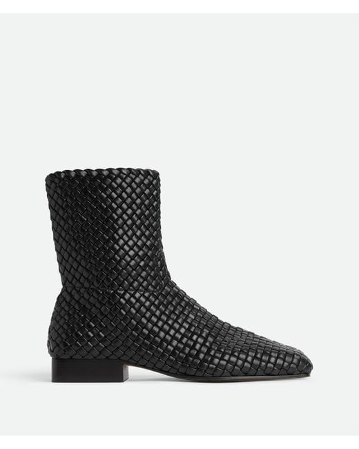 Bottega Veneta Black Zipped Padded Intreccio Supple Lambskin Ankle Boot for men