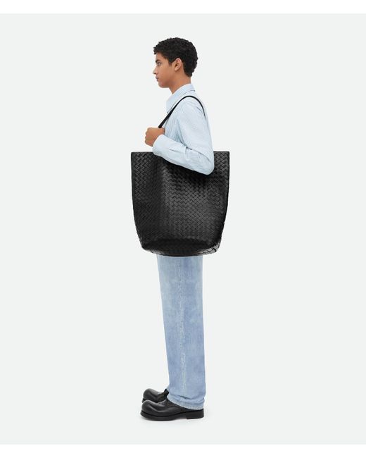 メンズ Bottega Veneta ラージ イントレチャート トートバッグ Black