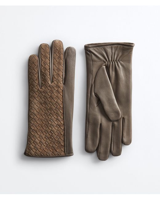 Bottega Veneta Brown Intrecciato Suede Leather Gloves for men