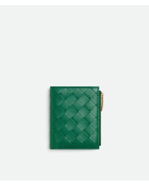 Bottega Veneta Green Intrecciato Small Bi-Fold Wallet