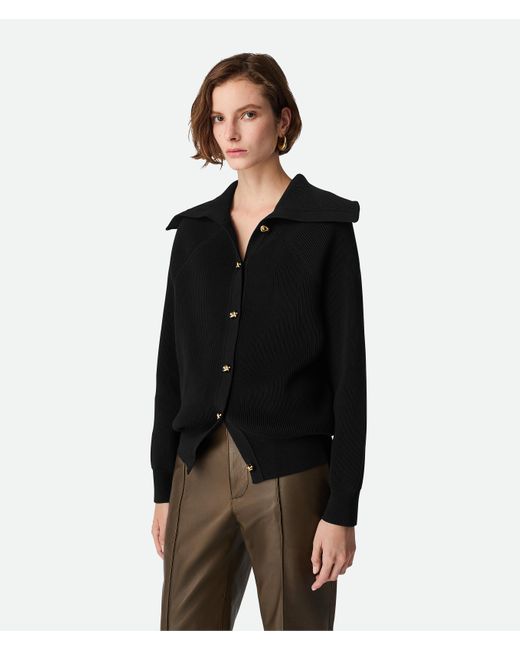 Bottega Veneta Black Cotton Rib Cardigan