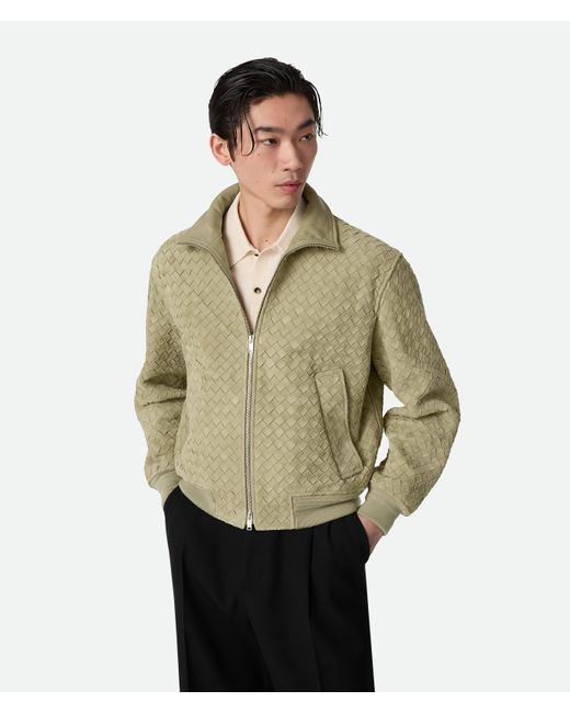 Bottega Veneta Green Intrecciato Suede Leather Blouson for men