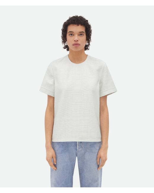 T-shirt In Pelle Mini Intrecciato di Bottega Veneta in White