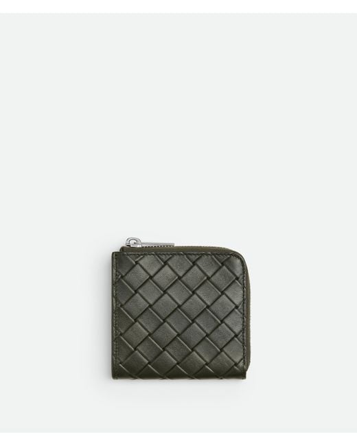 Bottega Veneta Green Intrecciato Stamp Compact Zip Around Wallet for men