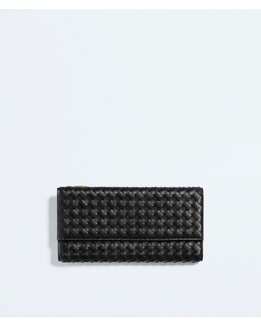 Bottega Veneta Black Intrecciato Piccolo Long Wallet With Flap