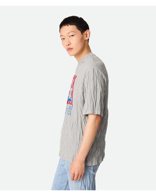 Bottega Veneta直営店 クラッシュプリントジャージーTシャツ ライトグレー メランジェクラッシュド コットン プリント