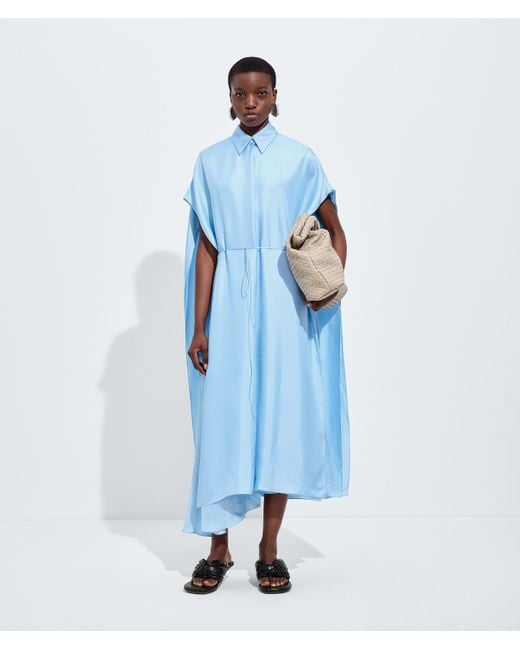Bottega Veneta Blue Silk Twill Shirt Dress