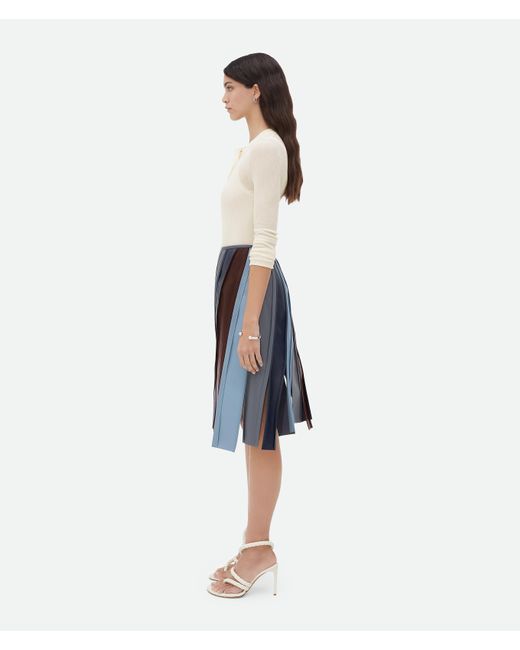 Bottega Veneta Blue Striped Leather Skirt