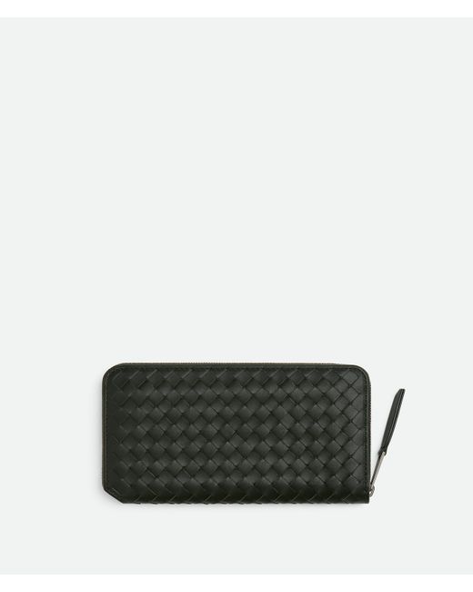 Bottega Veneta Black Intrecciato Piccolo Zip Around Wallet for men
