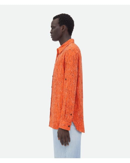 Bottega Veneta Gestreiftes Hemd Aus Texturierter Viskose Mit "bv"-stickerei in Orange für Herren