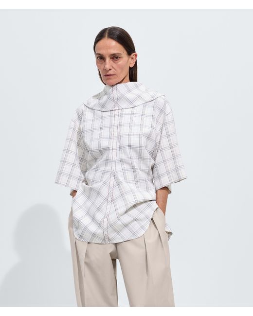 Bottega Veneta White Soft Wool Check Top