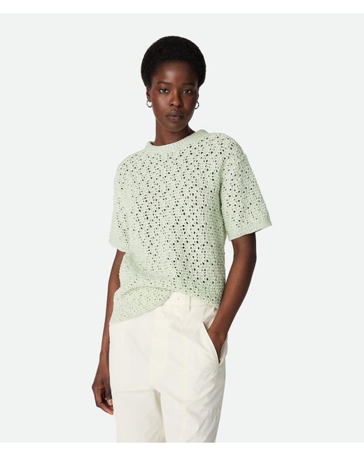 Bottega Veneta Green Cotton Crochet Knit T-Shirt