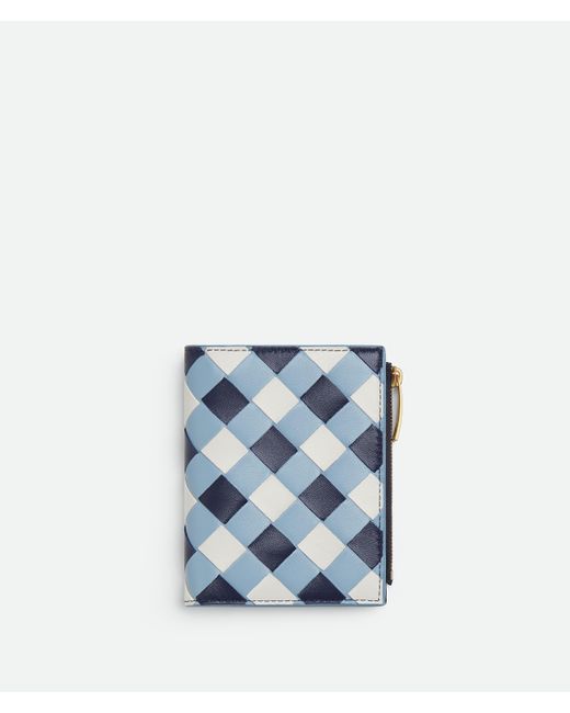 Bottega Veneta イントレチャート スモール 二つ折りウォレット Blue