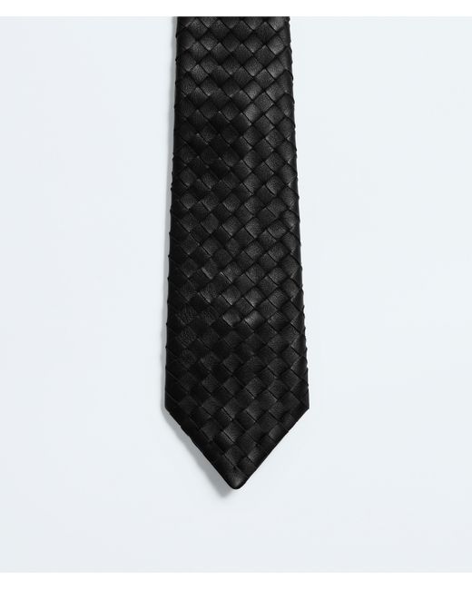 Bottega Veneta Black Small Intrecciato Leather Tie for men