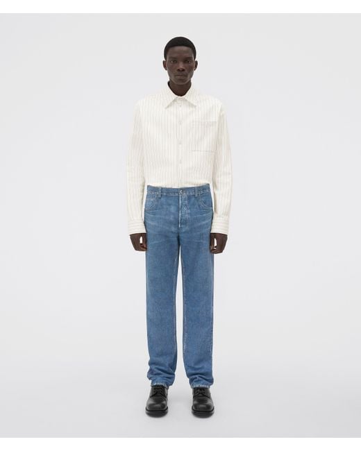 メンズ Bottega Veneta デニムエフェクトプリント レザー パンツ Blue