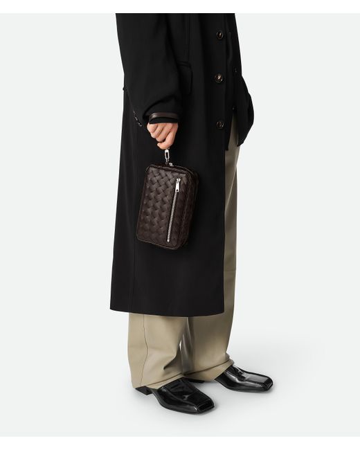 メンズ Bottega Veneta イントレチャート スモール リストレット ポーチ Black