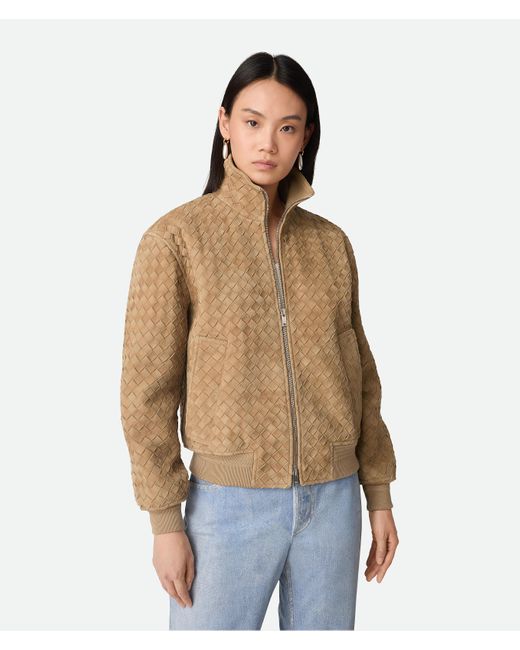 Bottega Veneta Natural Blouson Aus Intrecciato Wildleder