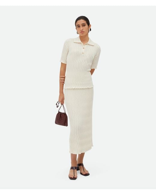 Bottega Veneta White Gerippter Wollrock