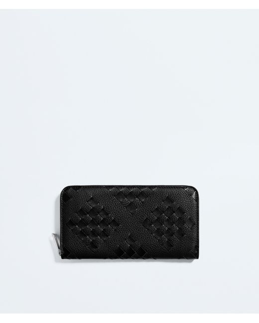 Bottega Veneta Black Intrecciato Zip Around Wallet for men