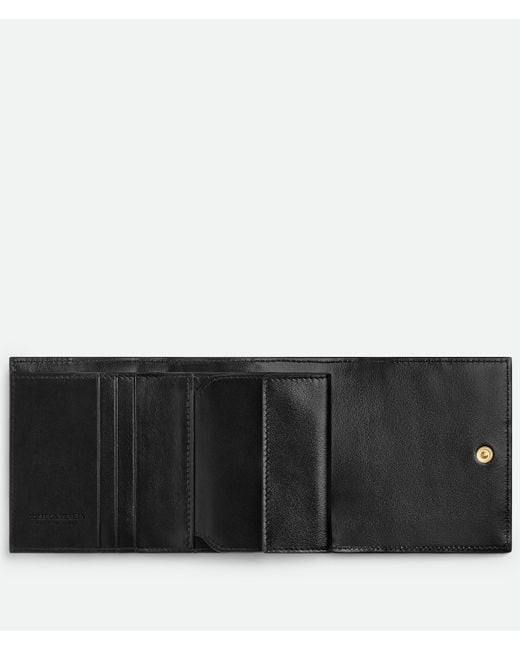 Bottega Veneta Black Cassette Tri-Fold With Origami Coin Purse