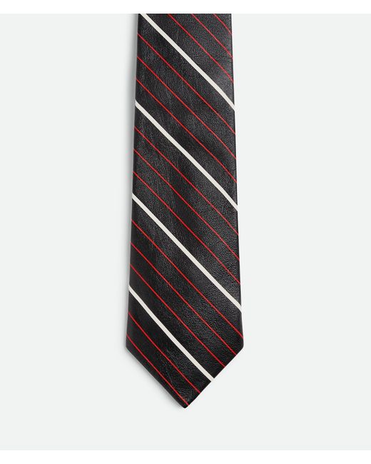 Bottega Veneta Black Diagonal Printed Leather Stripe Tie for men