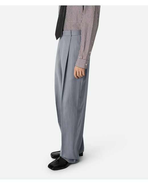 メンズ Bottega Veneta ウール サトル シェブロン ワイドレッグパンツ Gray