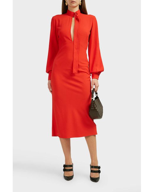 victoria beckham slash front midi dress