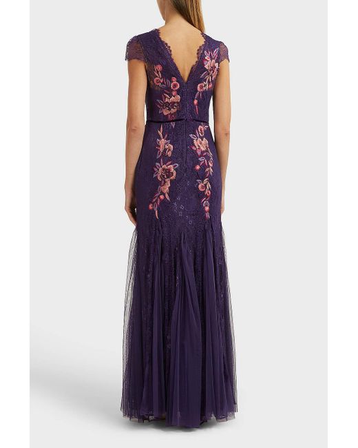 marchesa notte purple lace dress
