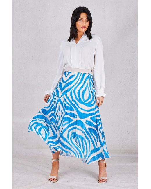 Boutique Store Blue Pleated Maxi Skirt With Elasticated Waistband