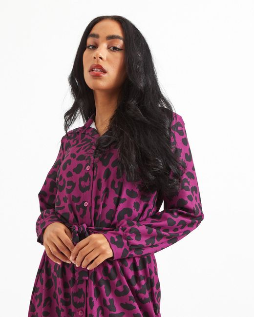 Boutique Store Purple Leopard Print Belted Maxi Shirt Dress One Size Fit (8- 14) | Lyst UK