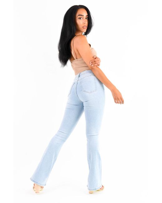Boutique Store Women's Redial Light Wash High Waisted Flared Jeans - Blue