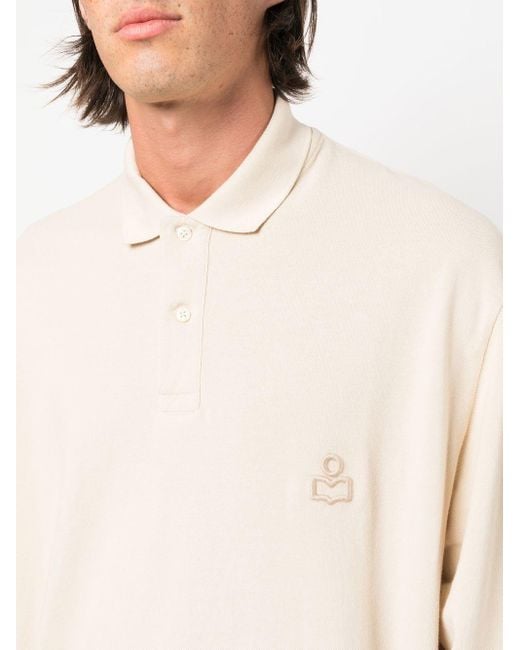 Isabel Marant Beige Embroidered Long-sleeve Polo Shirt in White for Men |  Lyst UK